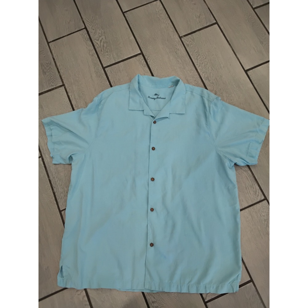Tommy Bahama Mens Blue 100% Silk Live The Island Life Embroidered‎ Camp Shirt XL